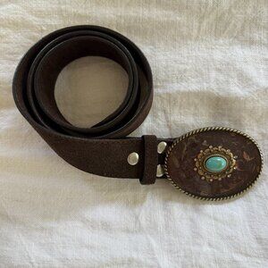 Western Belt buckle with strap + turquoise stone